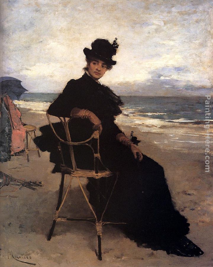 A Lady Seated On A Veranda painting - Francisco Miralles A Lady Seated On A Veranda art painting